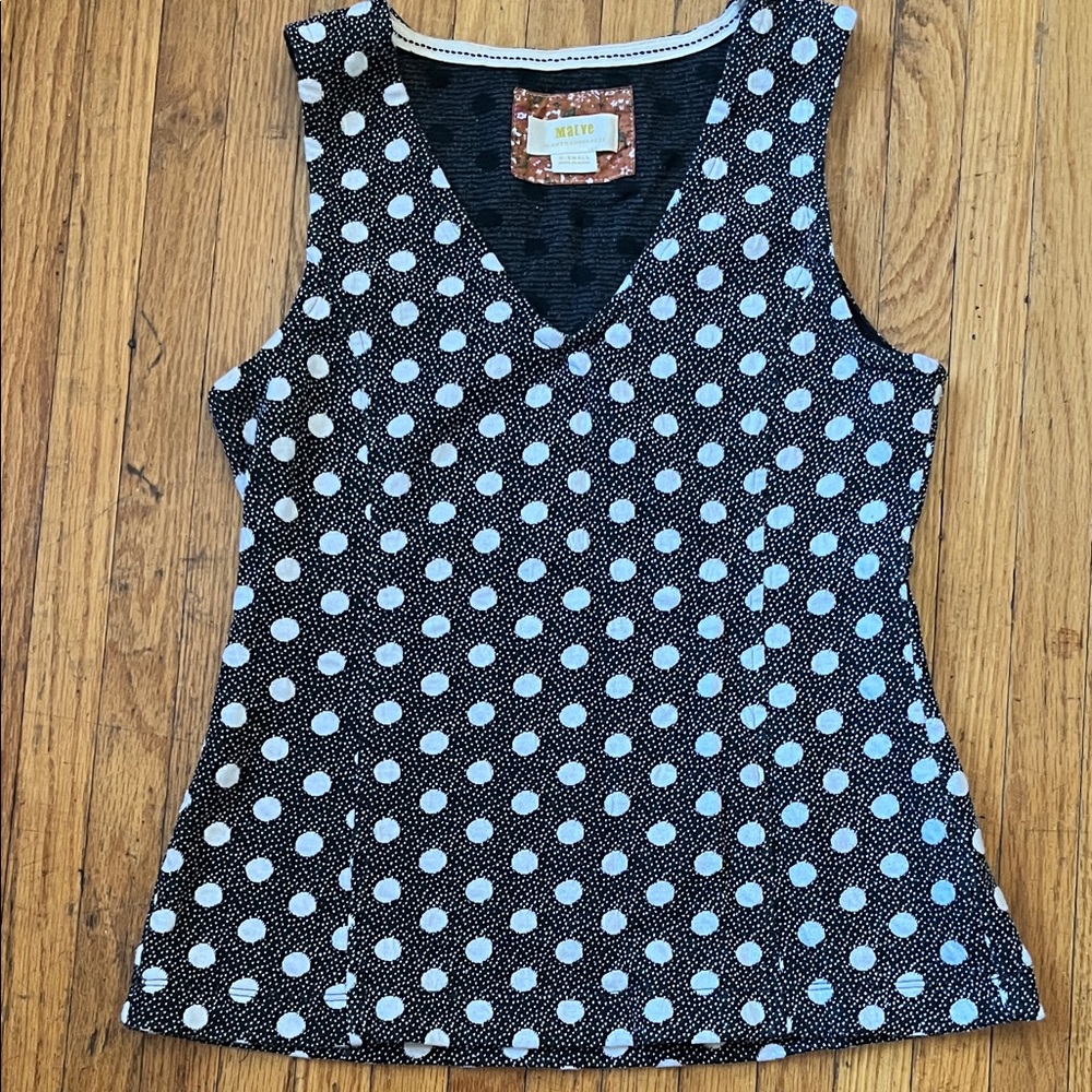 Anthropologie Navy and White Polka Dot Tank Top